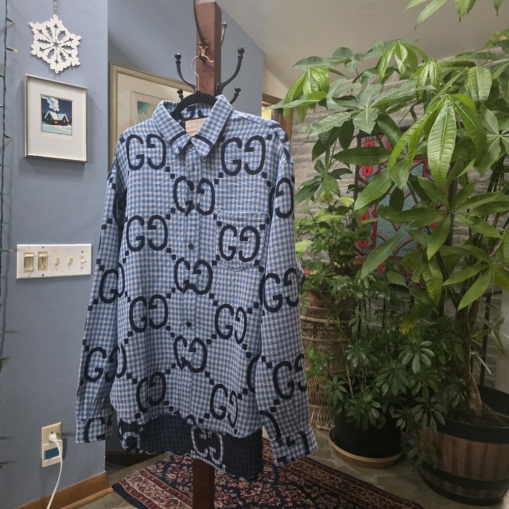 Made In Italy Gucci Jumbo GG checked 100% wool shirt - Picture 6 of 16